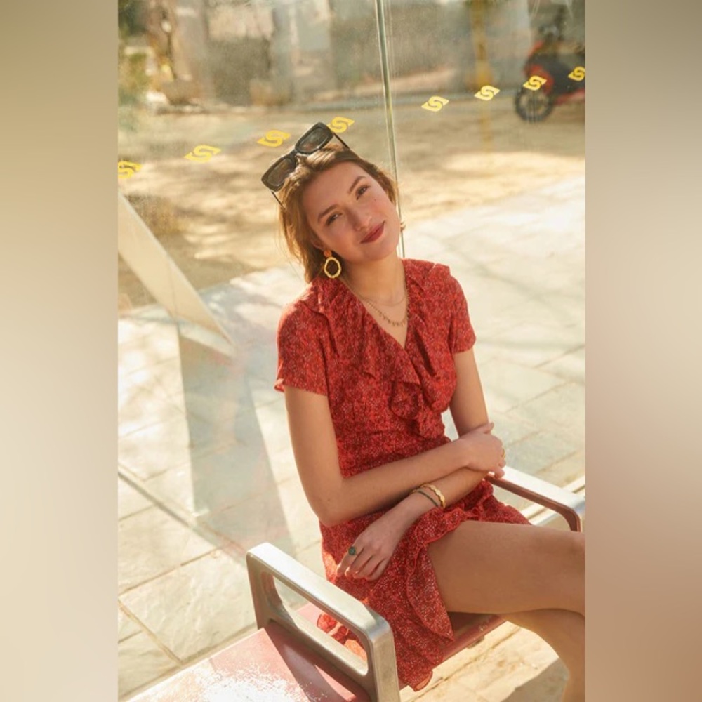 Red silk wrap dress Soi Paris 38